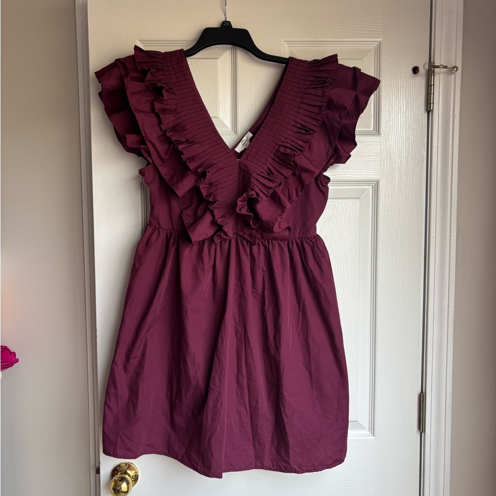 entro Plum Ruffle V-Neck Mini Dress
